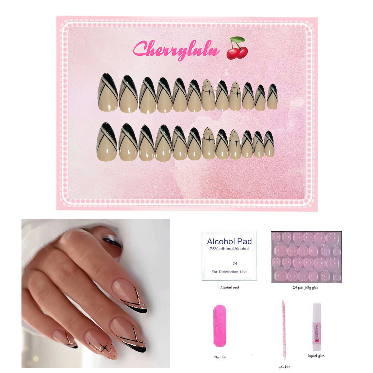 【Buy 3 Get 1 Free】M1-M60 Medium Nails 24pcs Press On Nails include free nail toolkit