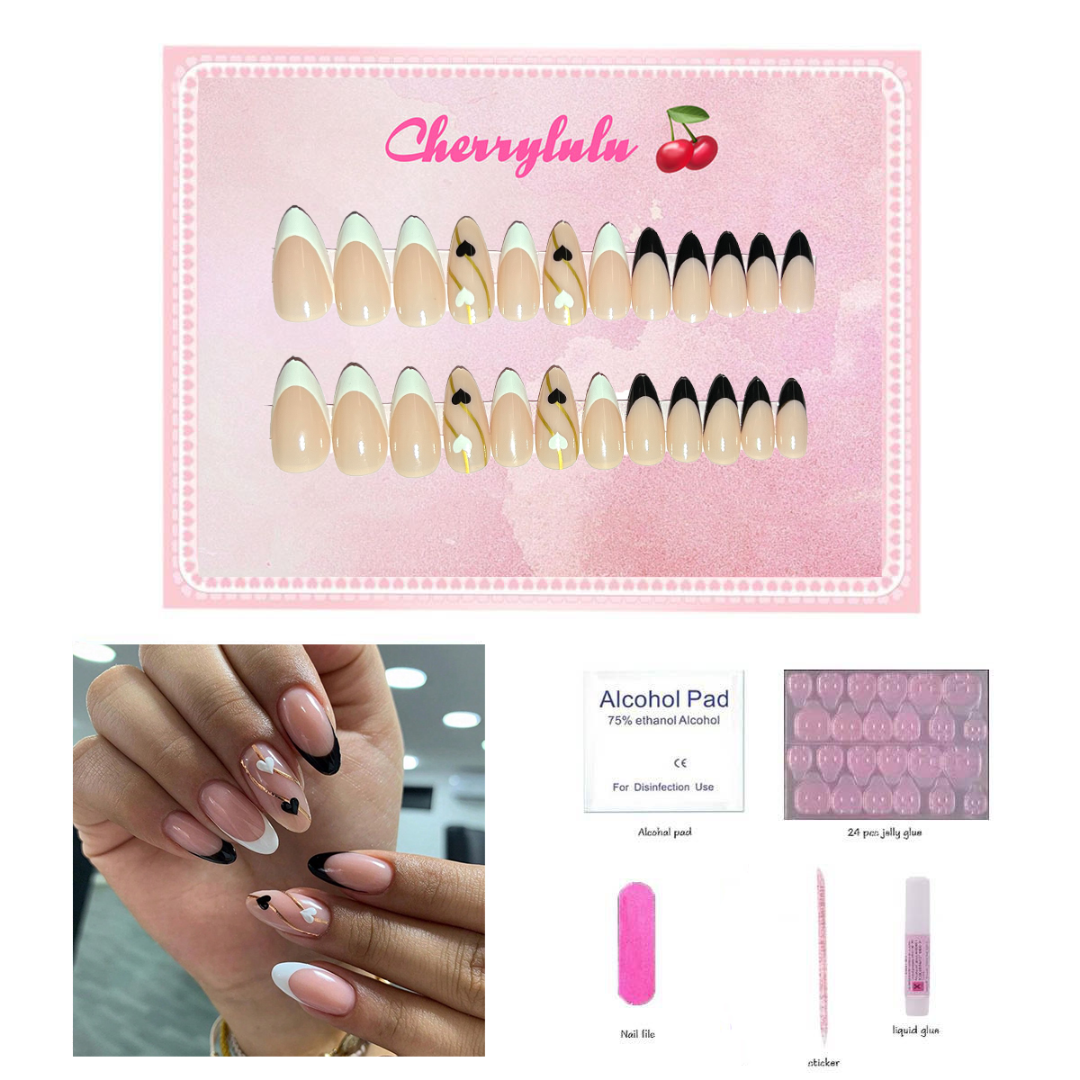 【Buy 3 Get 1 Free】M1-M60 Medium Nails 24pcs Press On Nails include free nail toolkit