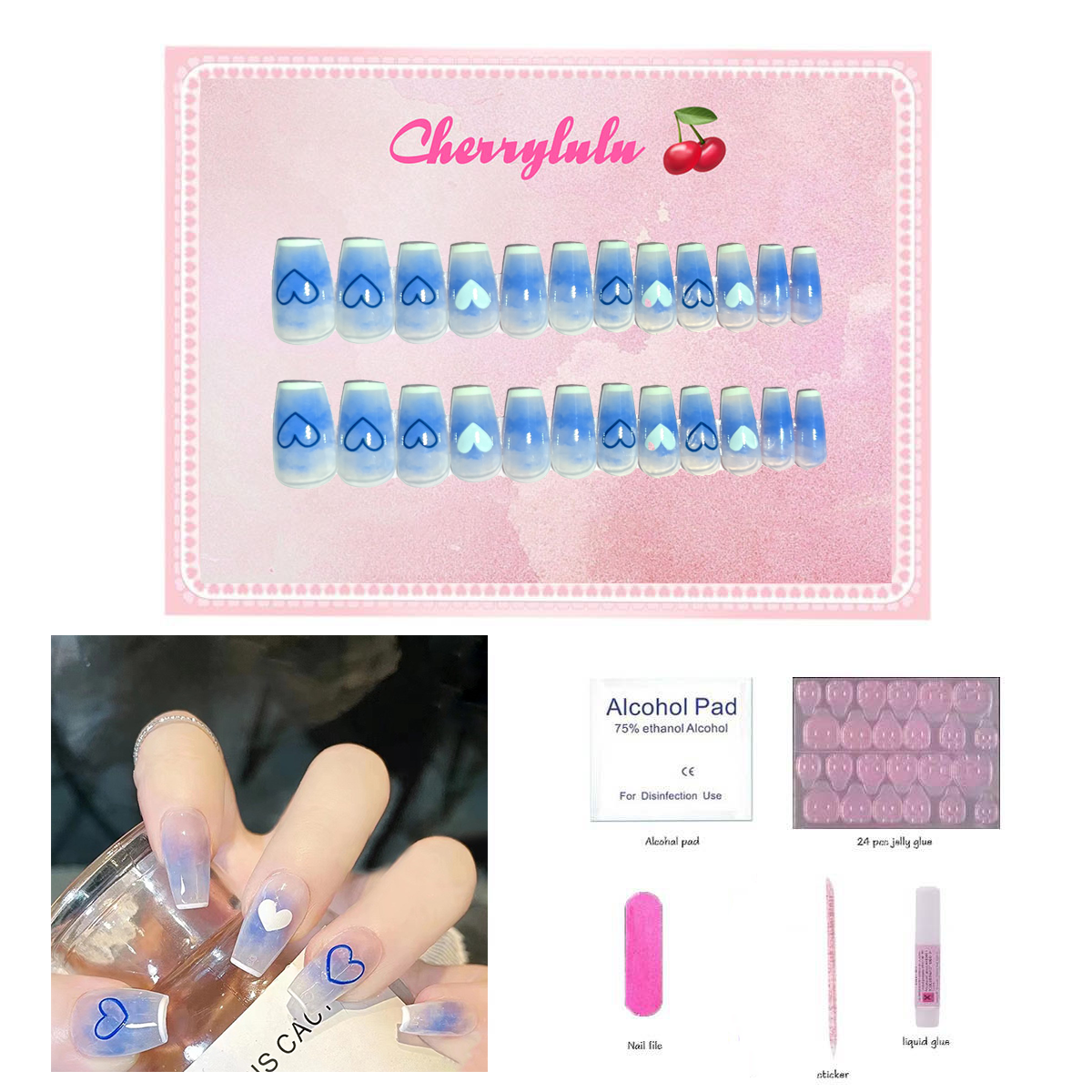 【Buy 3 Get 1 Free】M1-M60 Medium Nails 24pcs Press On Nails include free nail toolkit