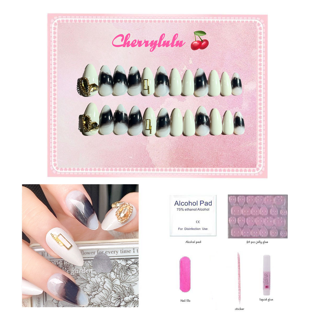 【Buy 3 Get 1 Free】M1-M60 Medium Nails 24pcs Press On Nails include free nail toolkit