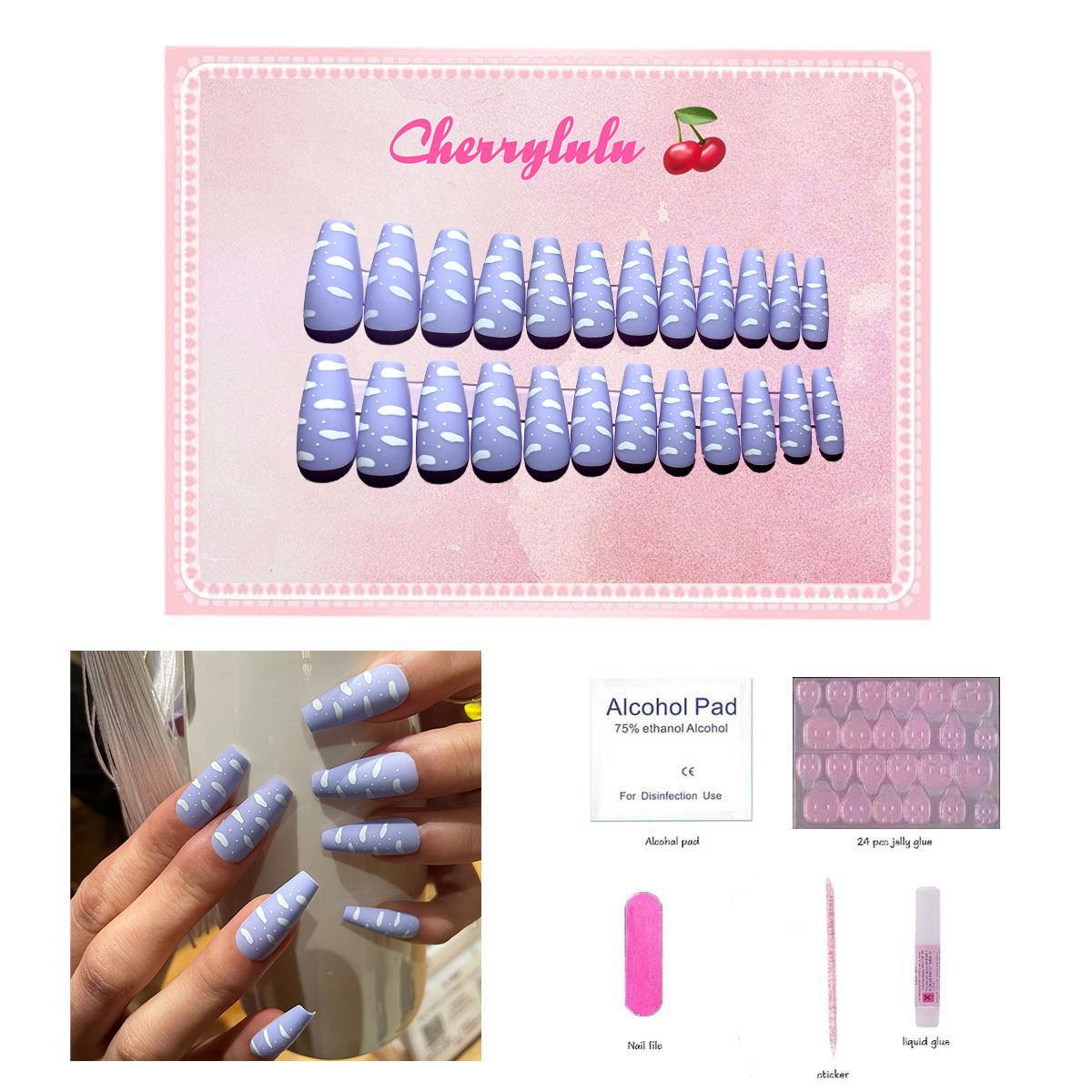 【Buy 3 Get 1 Free】M1-M60 Medium Nails 24pcs Press On Nails include free nail toolkit