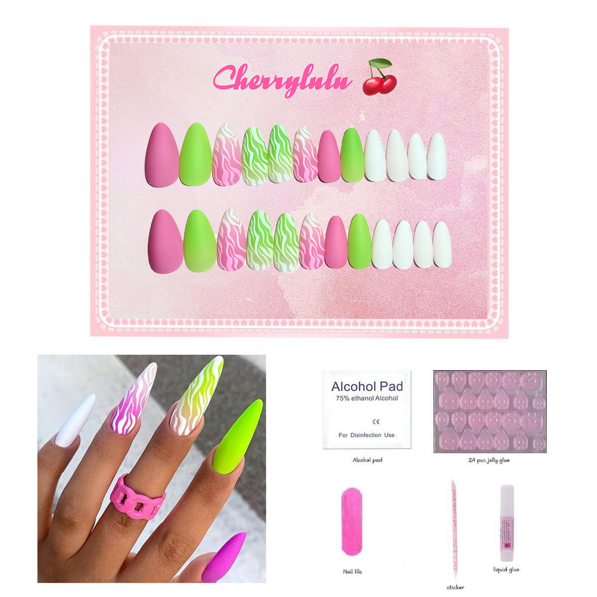 【Buy 3 Get 1 Free】M1-M60 Medium Nails 24pcs Press On Nails include free nail toolkit