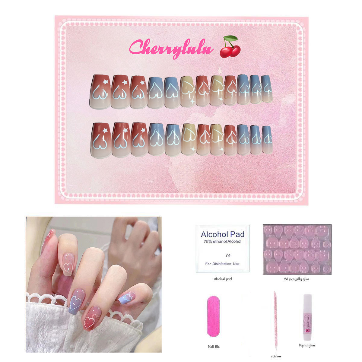 【Buy 3 Get 1 Free】M1-M60 Medium Nails 24pcs Press On Nails include free nail toolkit