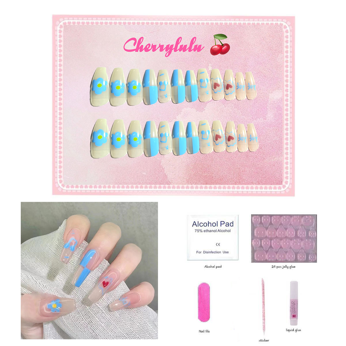 【Buy 3 Get 1 Free】M1-M60 Medium Nails 24pcs Press On Nails include free nail toolkit