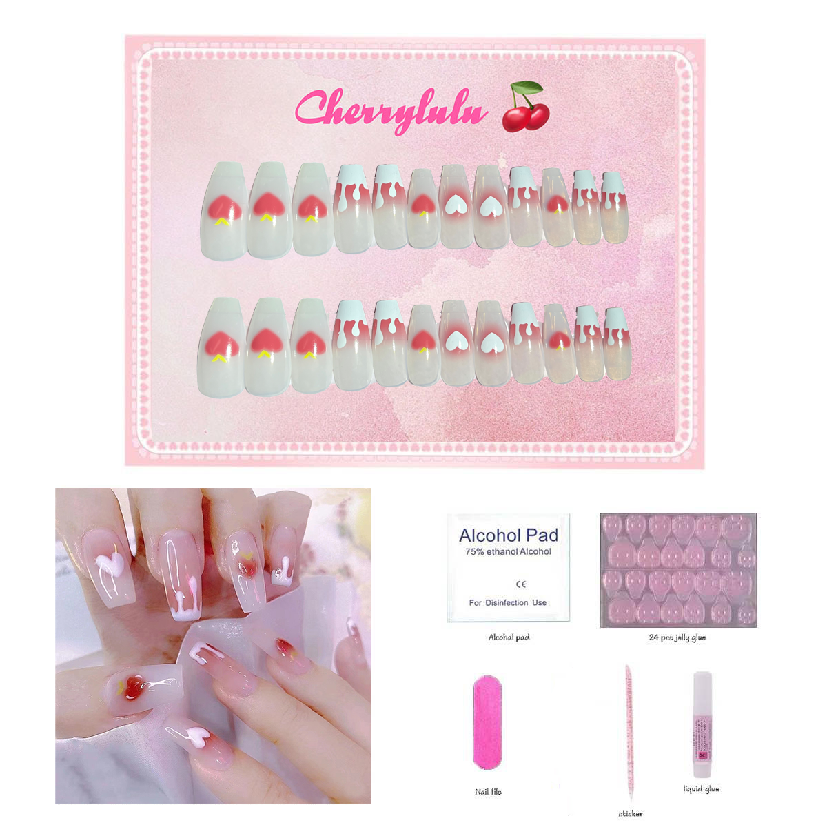 【Buy 3 Get 1 Free】M1-M60 Medium Nails 24pcs Press On Nails include free nail toolkit