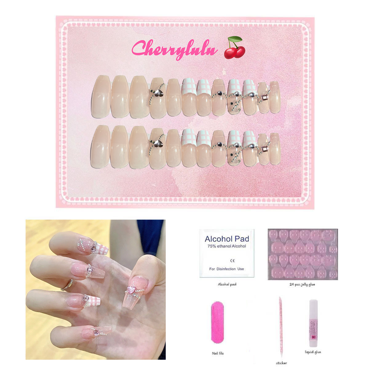 【Buy 3 Get 1 Free】M1-M60 Medium Nails 24pcs Press On Nails include free nail toolkit