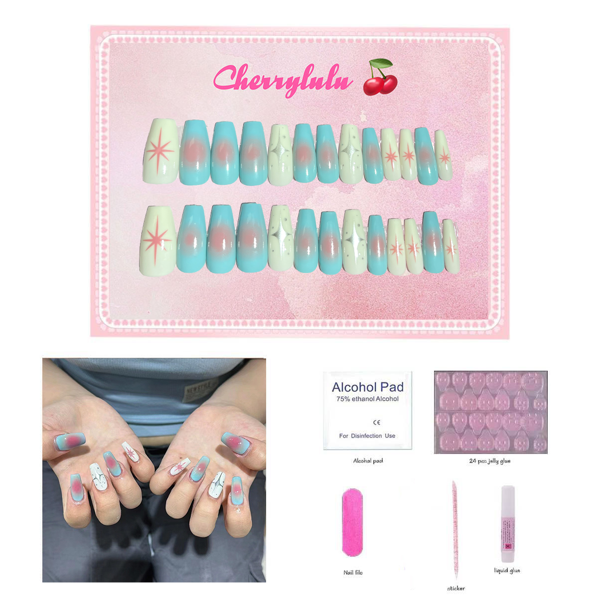 【Buy 3 Get 1 Free】M1-M60 Medium Nails 24pcs Press On Nails include free nail toolkit