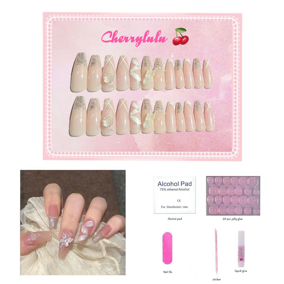 【Buy 3 Get 1 Free】M1-M60 Medium Nails 24pcs Press On Nails include free nail toolkit