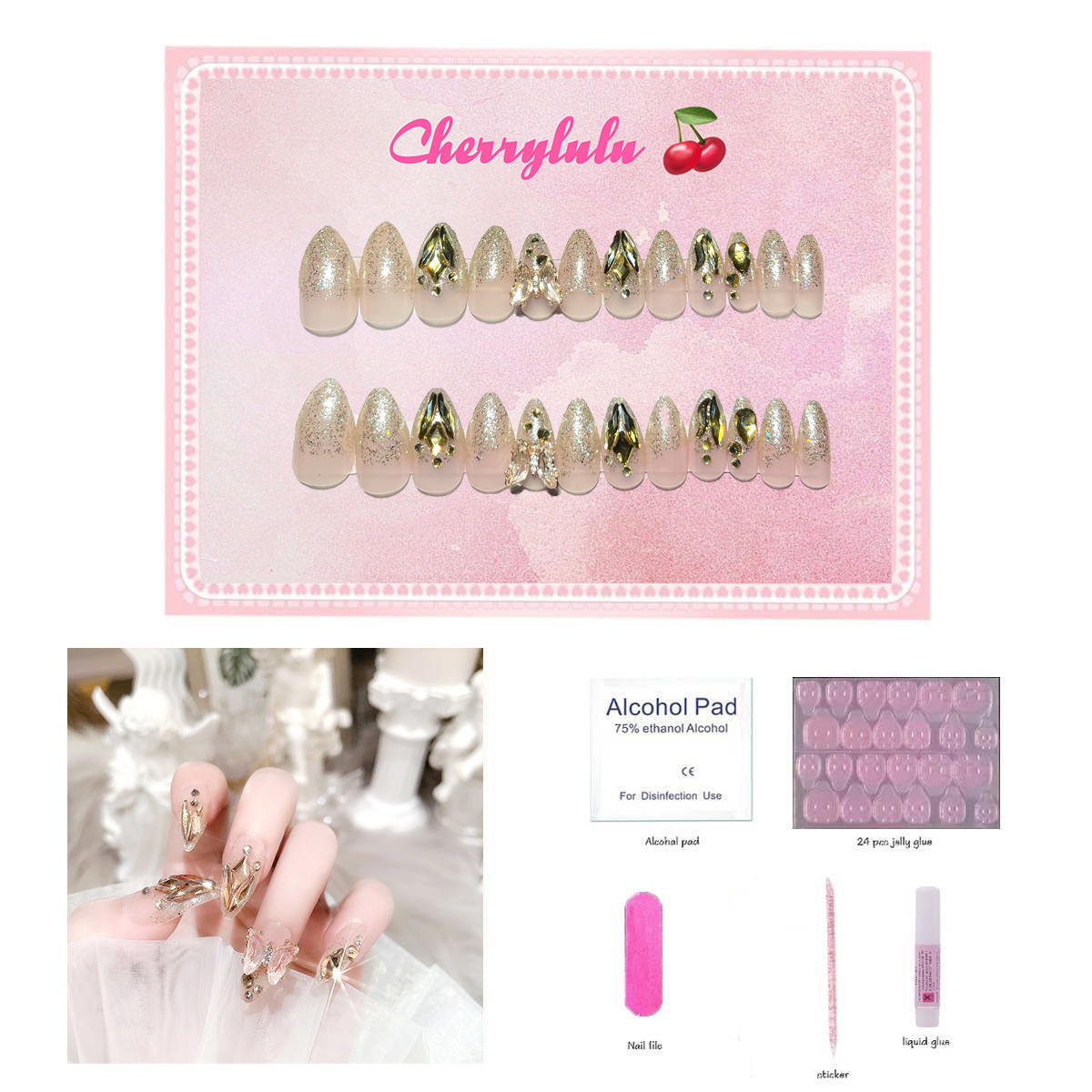 【Buy 3 Get 1 Free】M1-M60 Medium Nails 24pcs Press On Nails include free nail toolkit