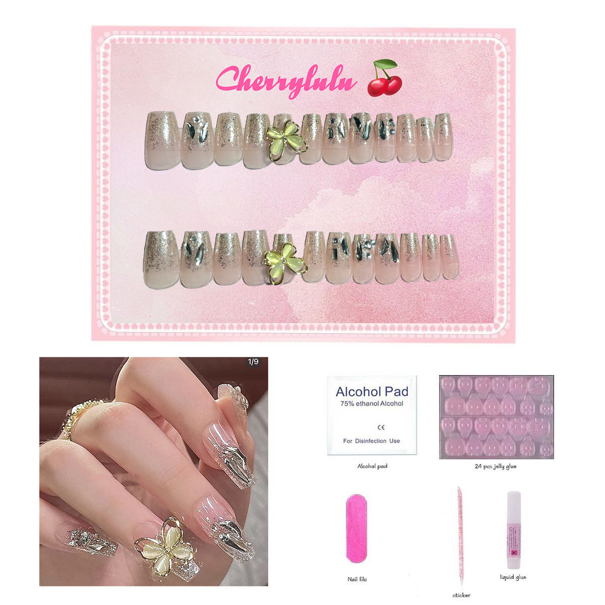 【Buy 3 Get 1 Free】M1-M60 Medium Nails 24pcs Press On Nails include free nail toolkit