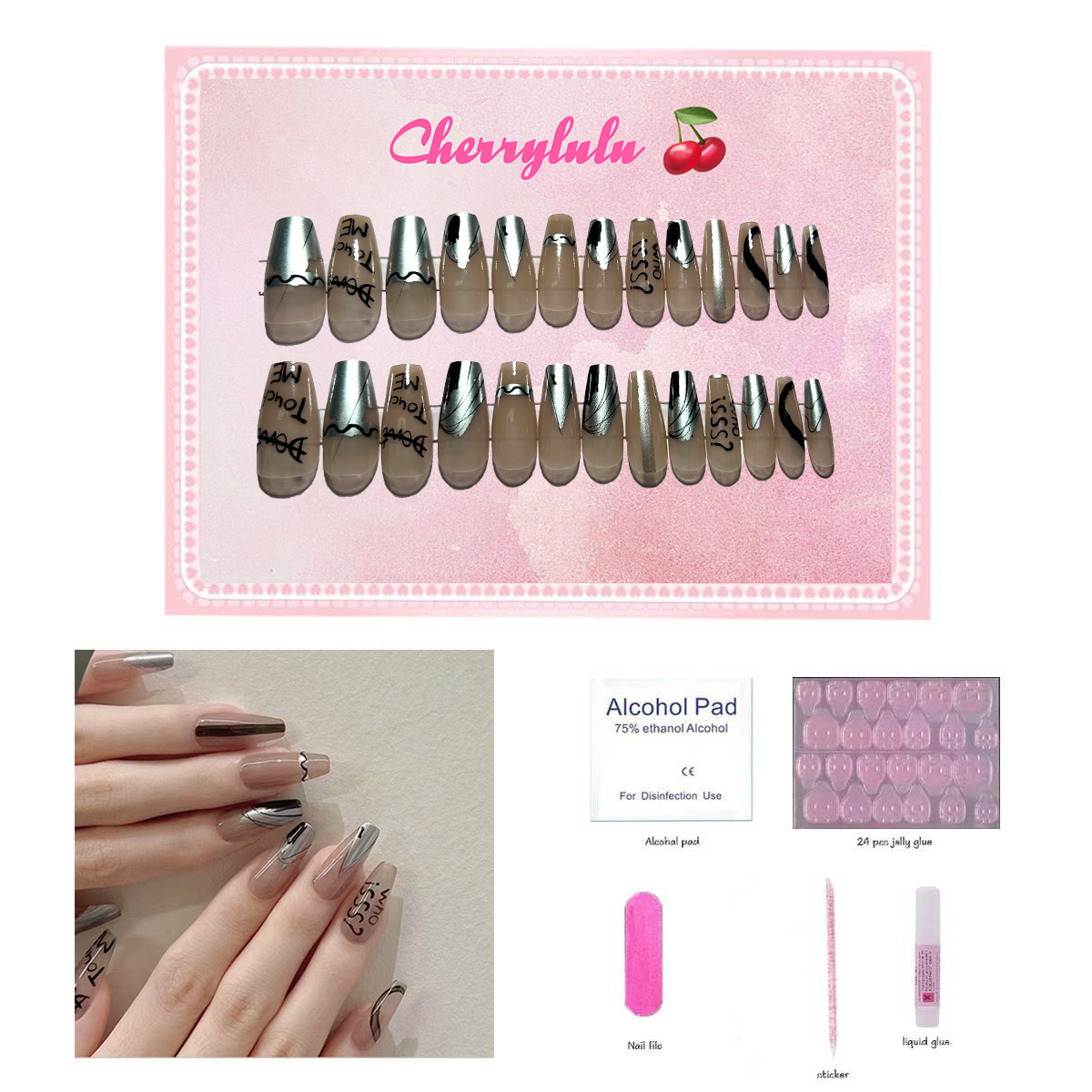 【Buy 3 Get 1 Free】M1-M60 Medium Nails 24pcs Press On Nails include free nail toolkit