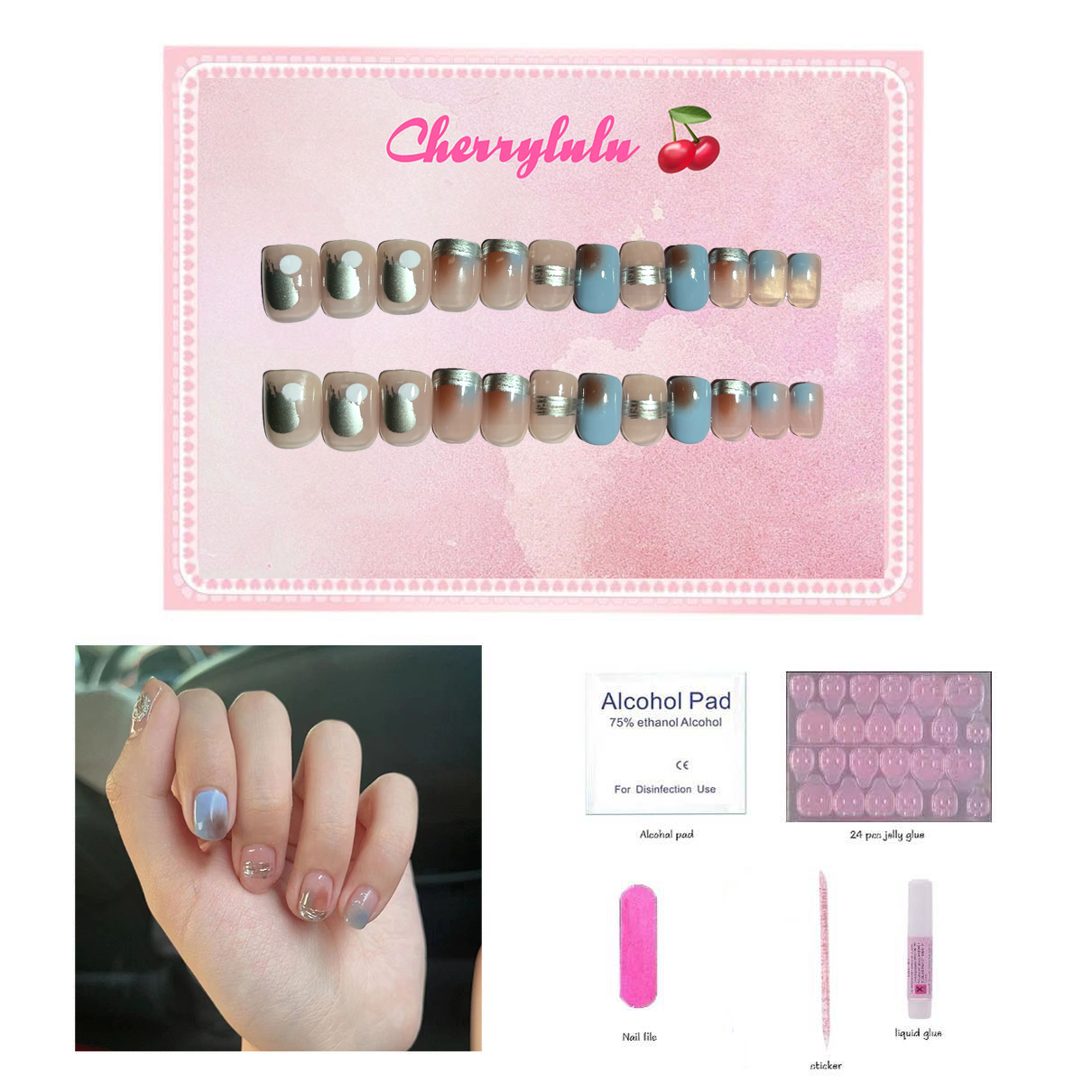 【Buy 3 Get 1 Free】S1-S44 Short Nails 24pcs Press On Nails include free nail toolkits