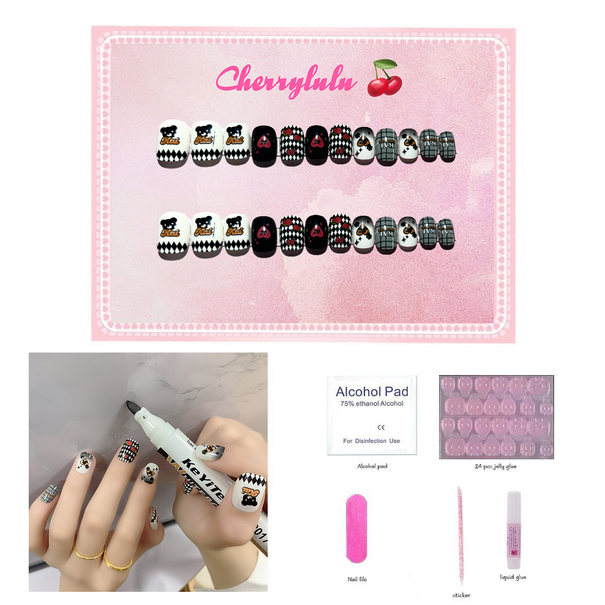 【Buy 3 Get 1 Free】S1-S44 Short Nails 24pcs Press On Nails include free nail toolkits