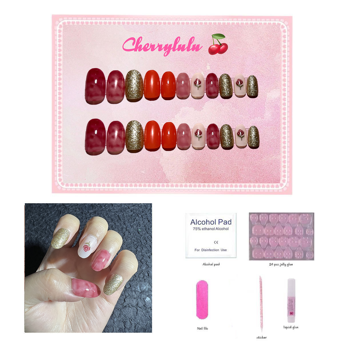 【Buy 3 Get 1 Free】S1-S44 Short Nails 24pcs Press On Nails include free nail toolkits