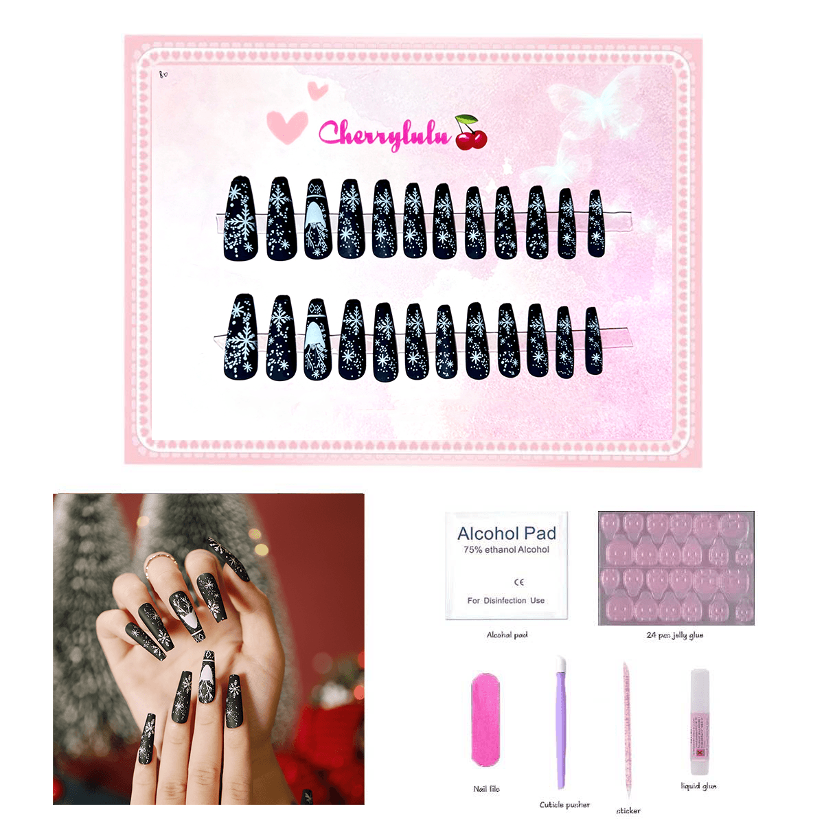 【Long】Manicure Press On Nails 24 Pcs + Toolkits - Cherrylulu Beauty