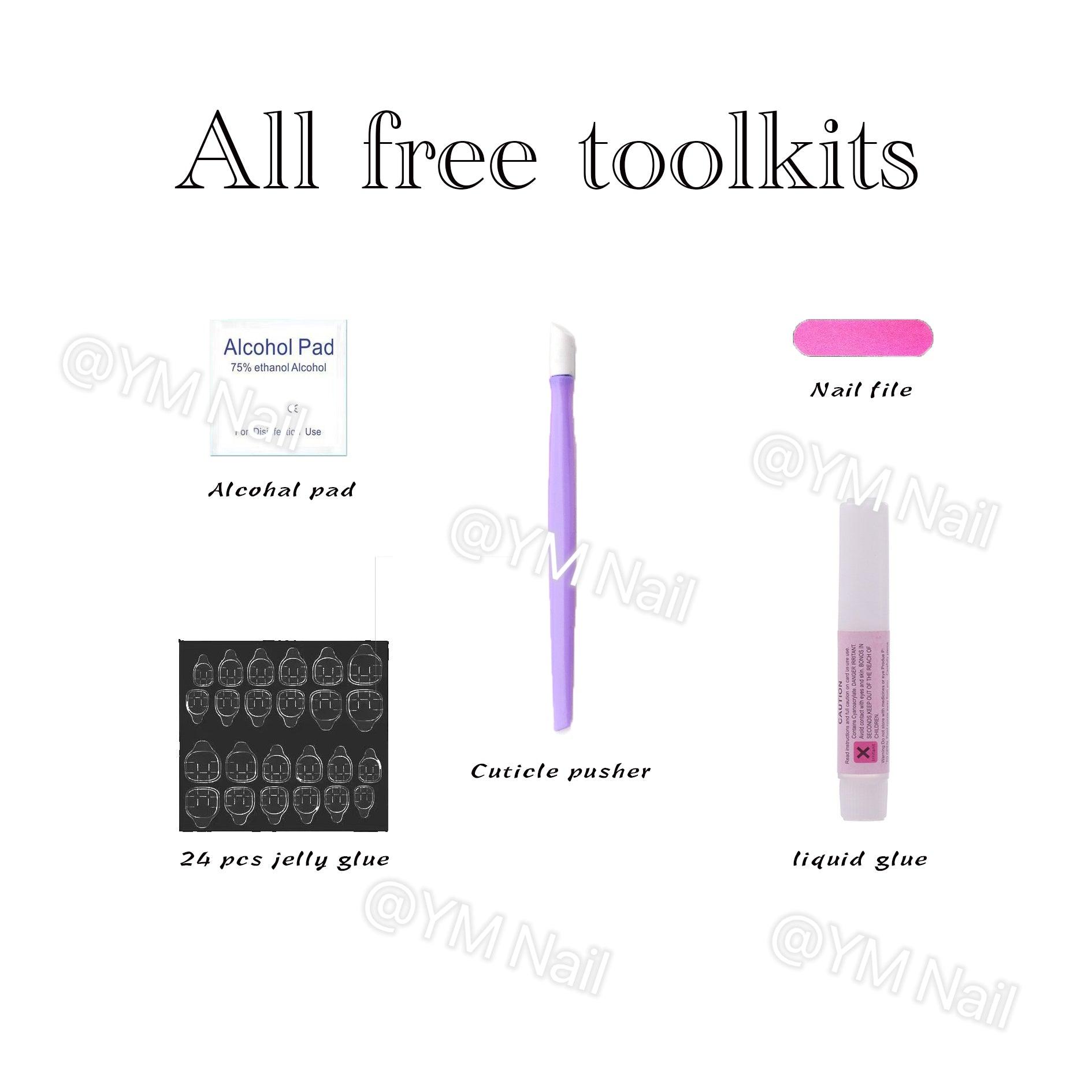 【Long】Manicure Press On Nails 24 Pcs + Toolkits - Cherrylulu Beauty