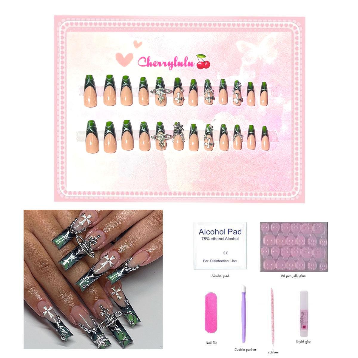 【Long】Manicure Press On Nails 24 Pcs + Toolkits - Cherrylulu Beauty