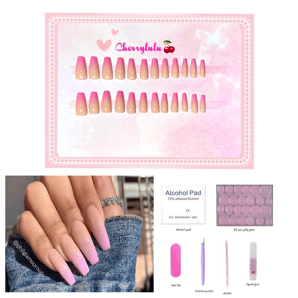 【Medium】Manicure Press On Nails 24 Pcs + Toolkits - Cherrylulu Beauty