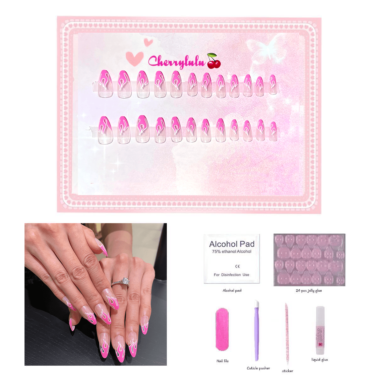 【Medium】Manicure Press On Nails 24 Pcs + Toolkits - Cherrylulu Beauty