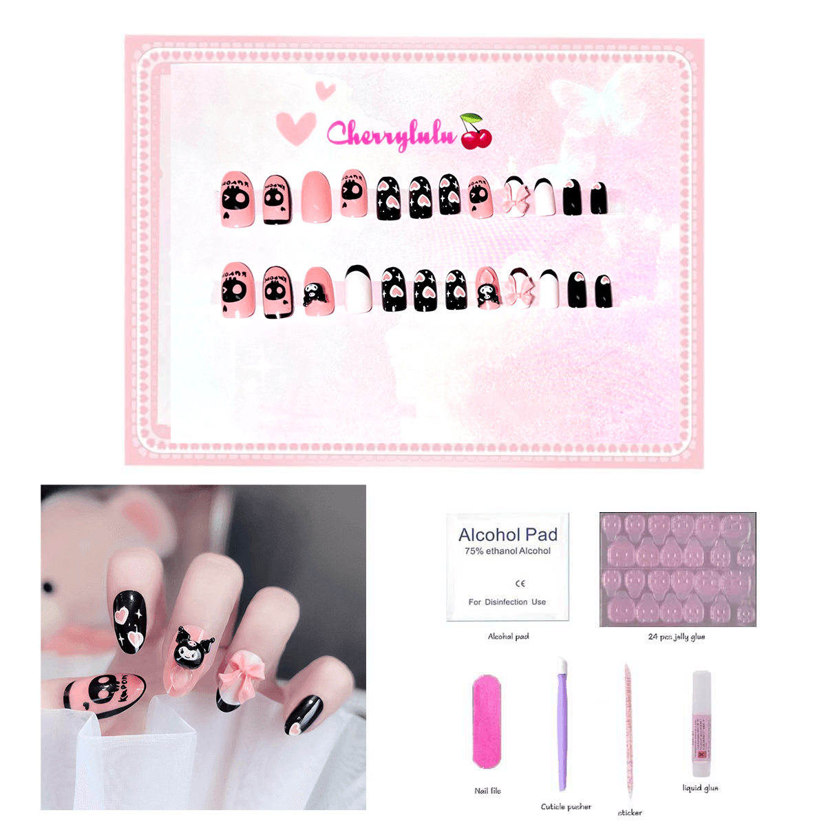 【Medium】Manicure Press On Nails 24 Pcs + Toolkits - Cherrylulu Beauty