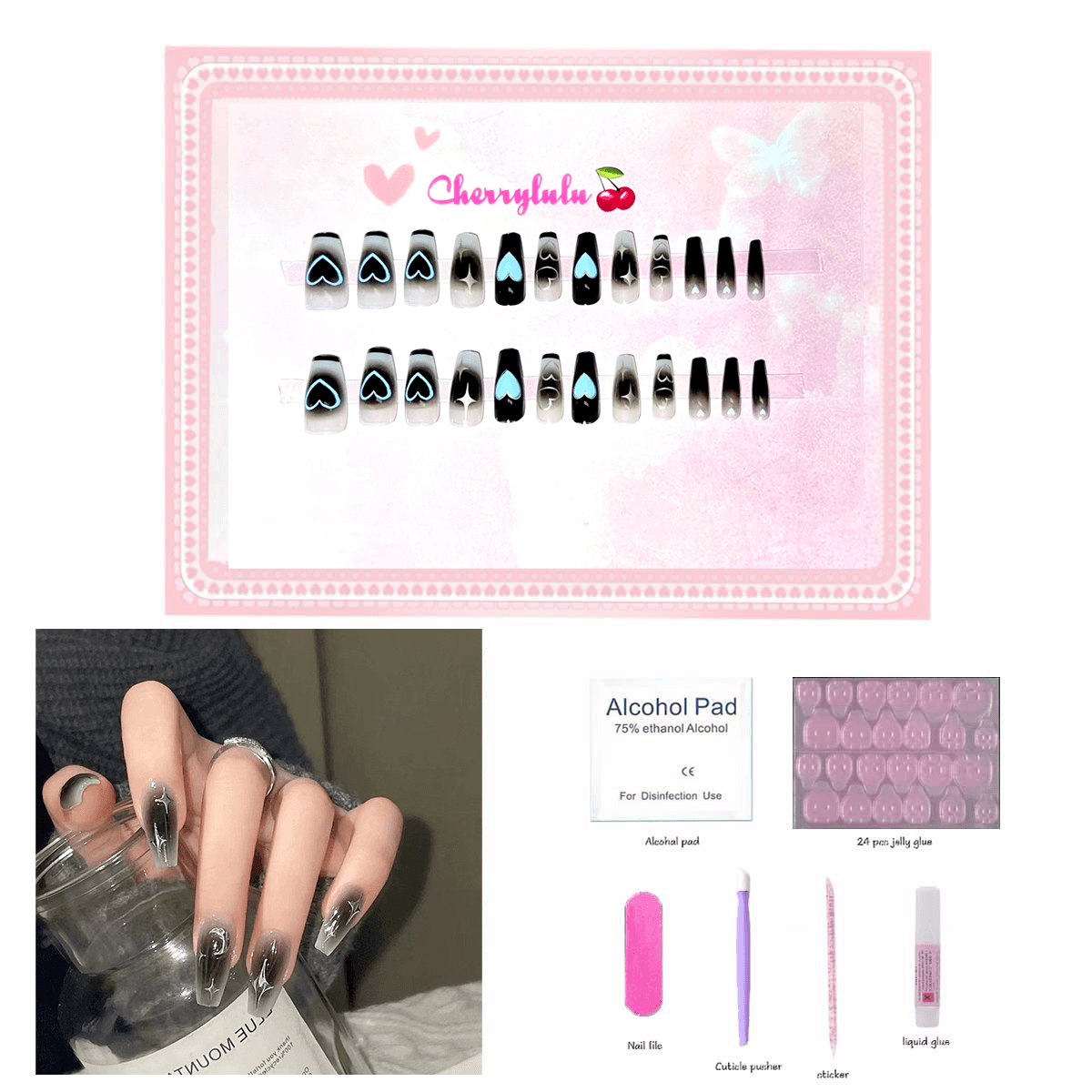 【Medium】Manicure Press On Nails 24 Pcs + Toolkits - Cherrylulu Beauty