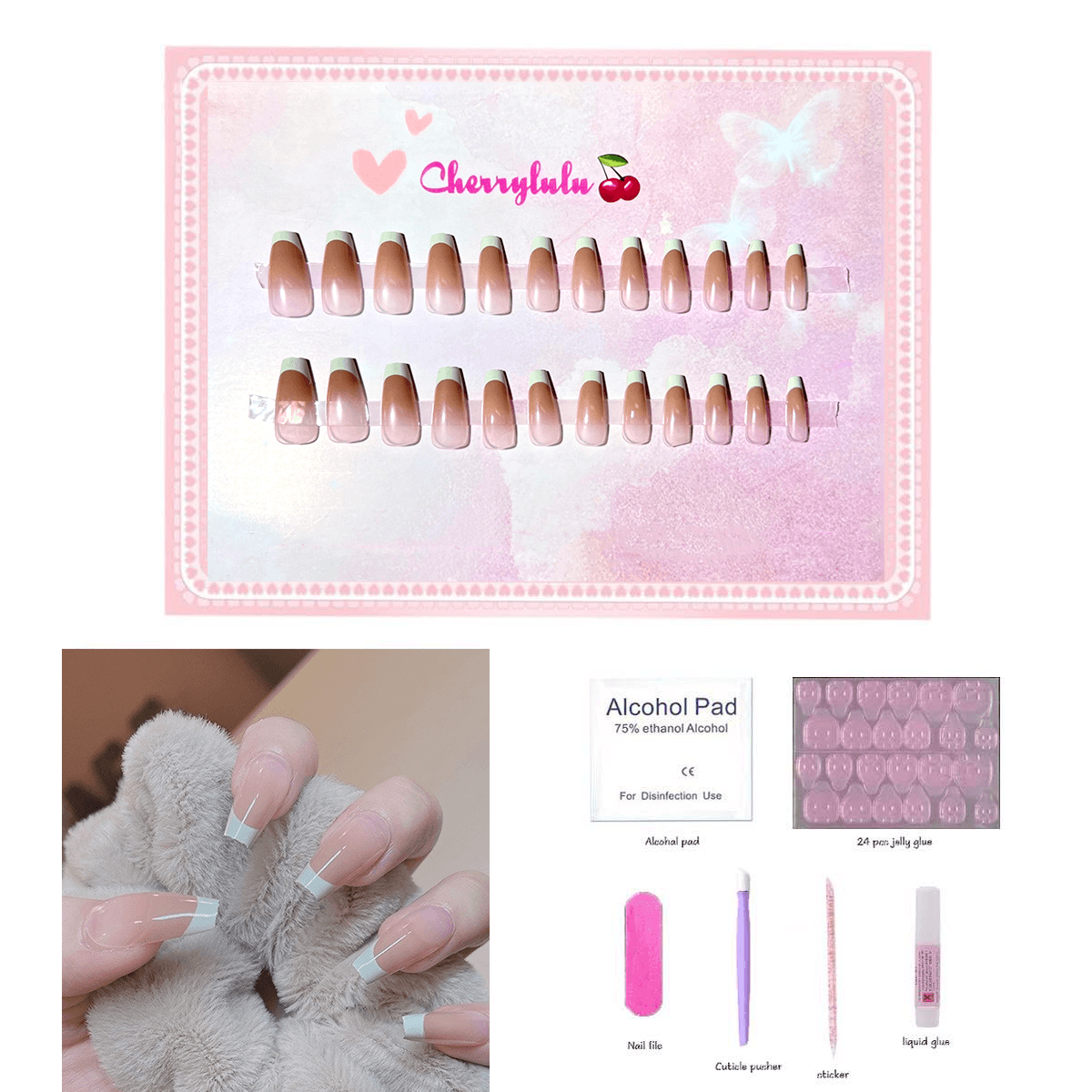 【Medium】Manicure Press On Nails 24 Pcs + Toolkits - Cherrylulu Beauty