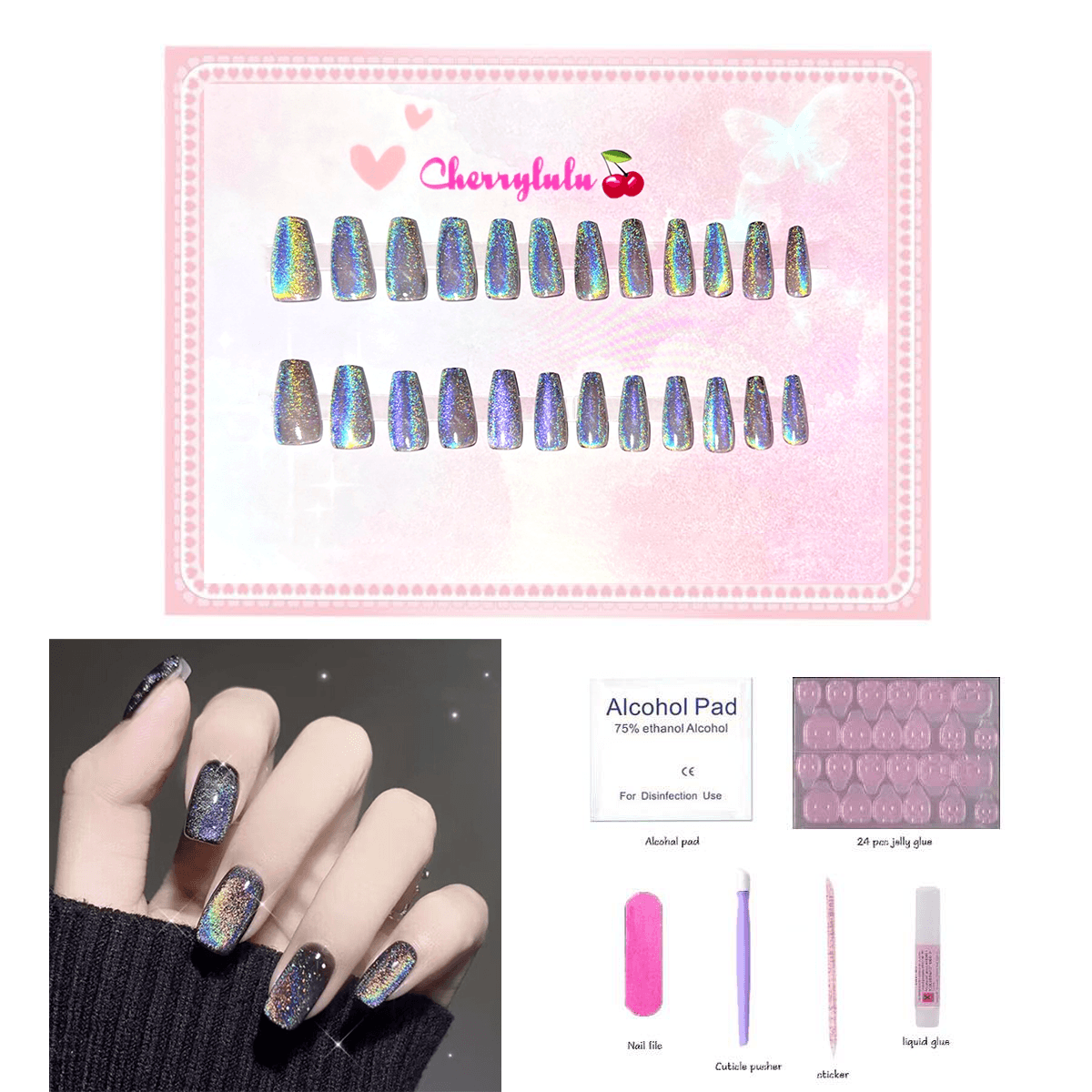 【Medium】Manicure Press On Nails 24 Pcs + Toolkits - Cherrylulu Beauty