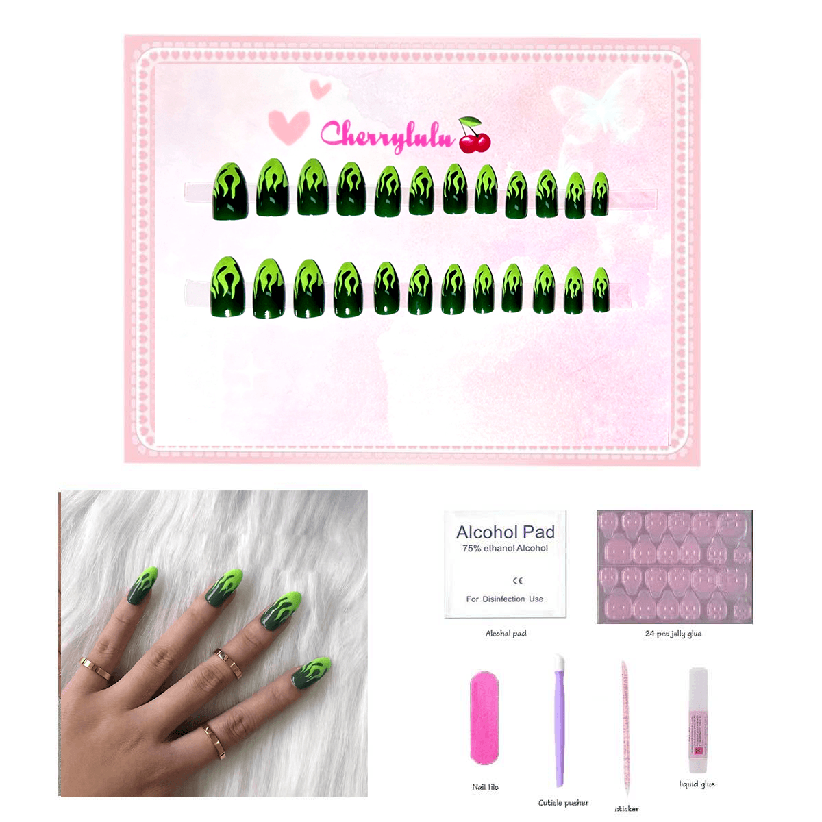 【Medium】Manicure Press On Nails 24 Pcs + Toolkits - Cherrylulu Beauty