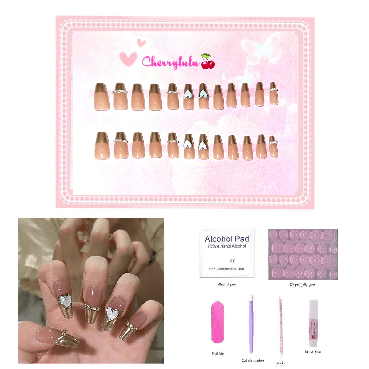 【Medium】Manicure Press On Nails 24 Pcs + Toolkits - Cherrylulu Beauty