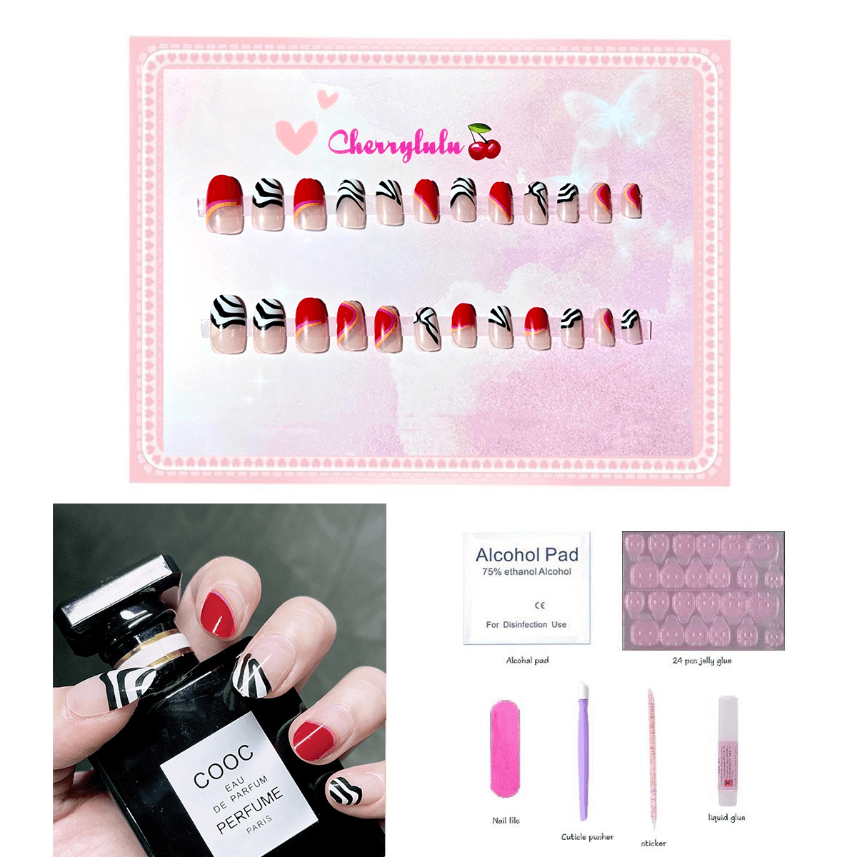 【Medium】Manicure Press On Nails 24 Pcs + Toolkits - Cherrylulu Beauty