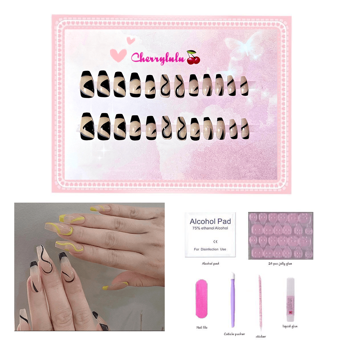 【Medium】Manicure Press On Nails 24 Pcs + Toolkits - Cherrylulu Beauty