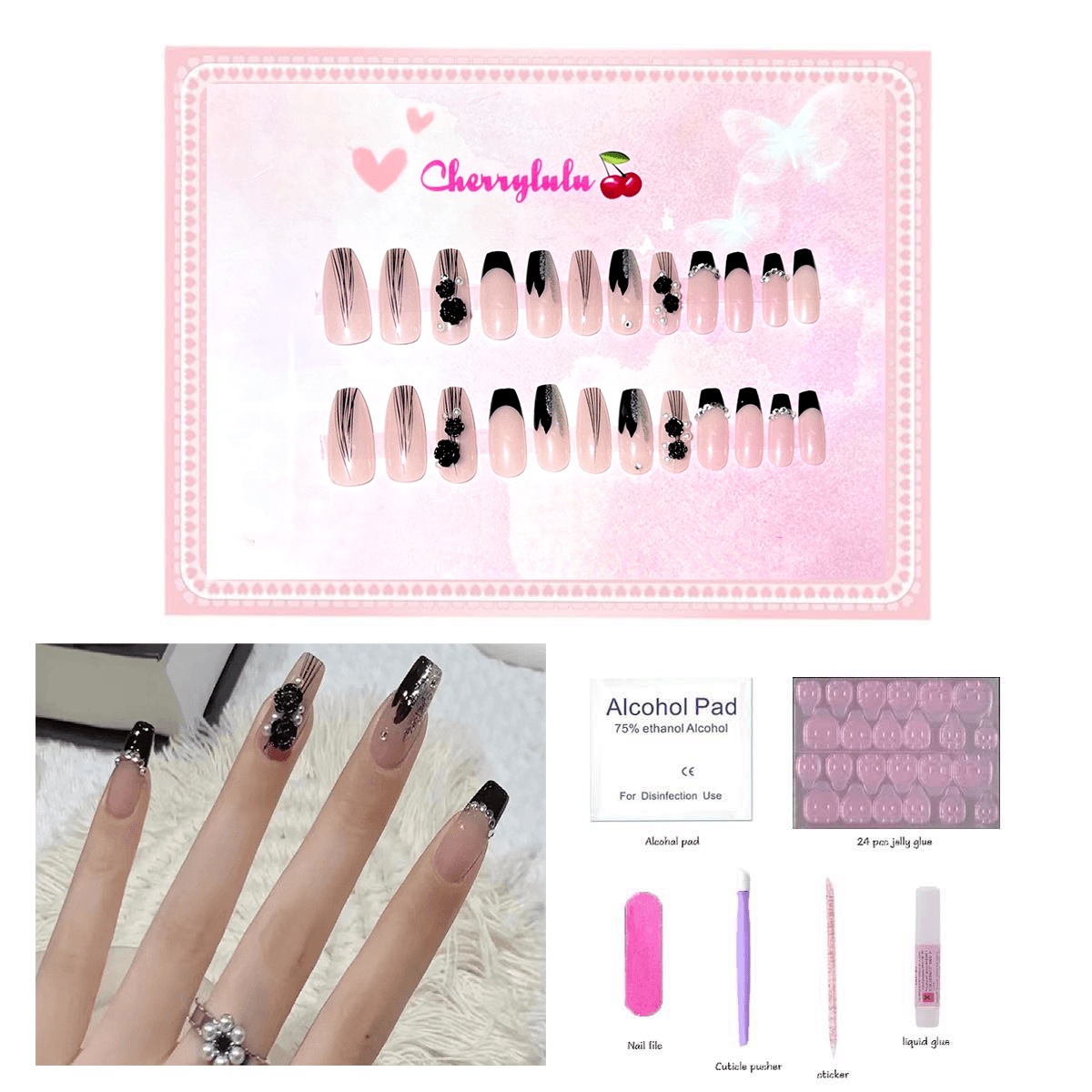 【Medium】Manicure Press On Nails 24 Pcs + Toolkits - Cherrylulu Beauty