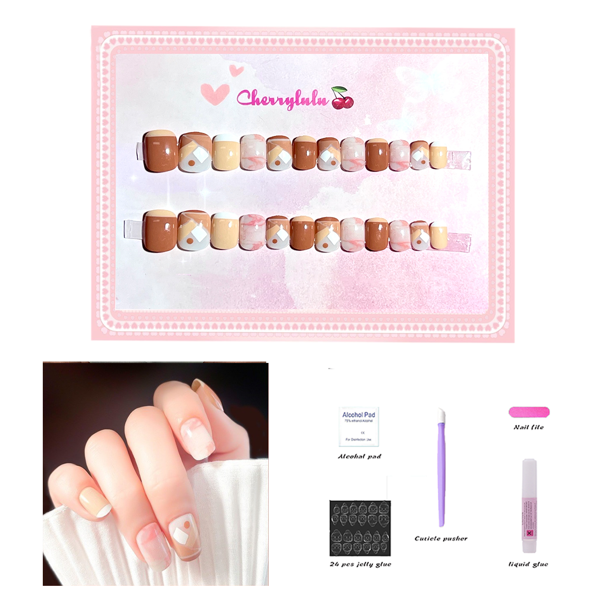 【Buy 3 Get 1 Free】S1-S44 Short Nails 24pcs Press On Nails include free nail toolkits