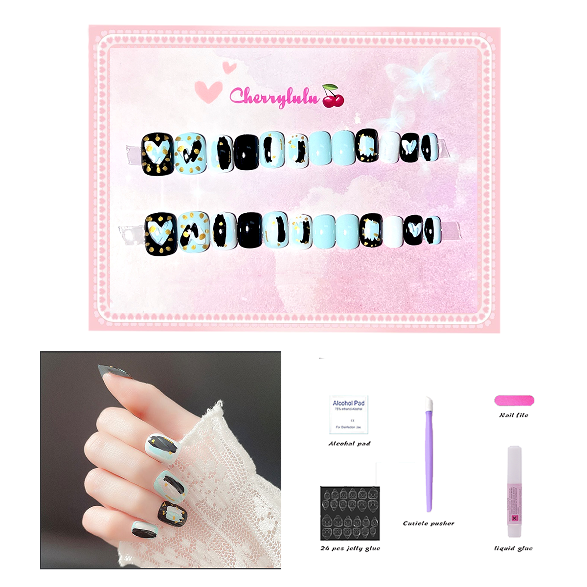 【Buy 3 Get 1 Free】S1-S44 Short Nails 24pcs Press On Nails include free nail toolkits